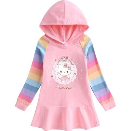 Sanrio 2021 hello kitty autumn kid cotton sweater coat rainbow girls dress childrens long-sleeved hooded sweater princess dress