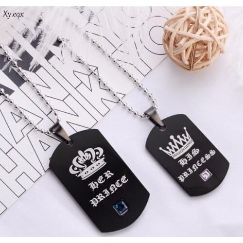 His and Her Her Prince His Princess Lover Couple Dog Tag Necklace Gift