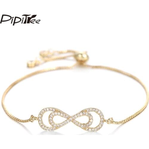 Pipitree Unique AAA CZ Zircon Double Infinity Bracelet Femme Copper Adjustable Chain Lovers' Charm Bracelets for Women Jewelry