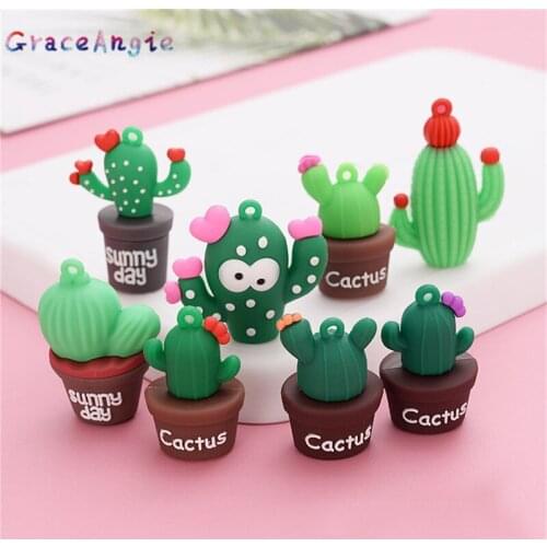 6pcs/lot Mix Resin Coctus Pendant Green Plant Charms For Necklace Bracelet Plastic Cartoon Jewelry Accessories Earrings FLOWER