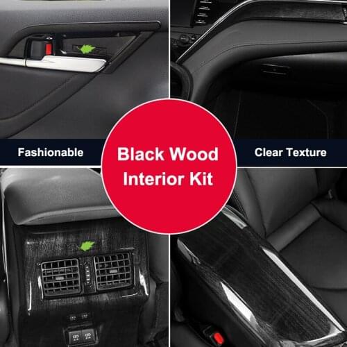 QHCP Car Inner Door Bowl Sticker Steering Wheel Sequin Front Window A Pillar Cover Triangle ABS Black Wood For Toyota Camry 2018