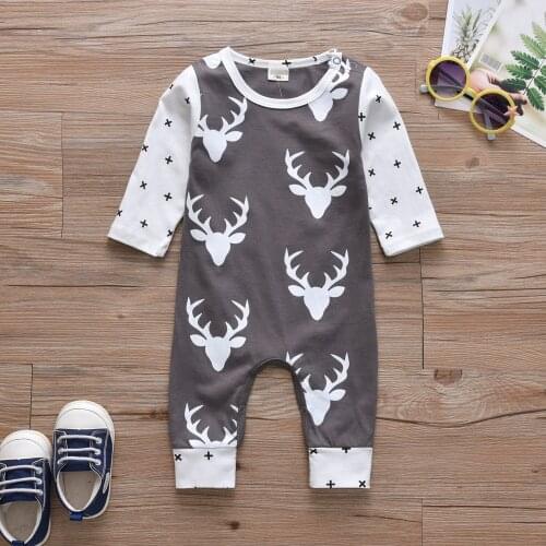 Christmas Cute Deer Head Baby Boys Girls Rompers Long Sleeve One-pieces Toddler Jumpsuit Newborn Clothes Outfits