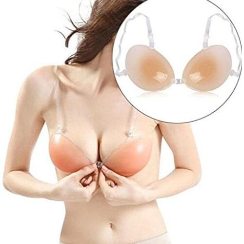 Adhesive Silicone Bra, Front Closure Reusable Self Adhesive Silicone Invisible Thicken Push-up Bra for Women Nipple Pasties