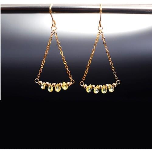 DAIMI Yellow Sapphire Smile Earrings 14K Gold Injection Genuine Gemstones Handmade For Girlfriend Gift Earrings Female