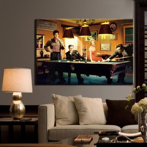 Modern Classic Movie Poster Prints Canvas Painting Elvis Bogart Play Billiards Quadro Wall Art Picture for Living Room Cuadros