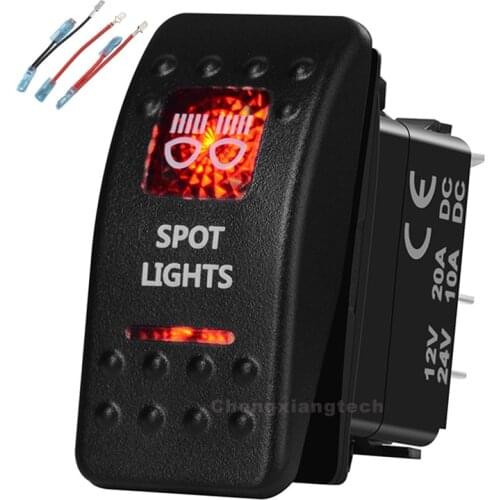 Spot Lights Printed Rocker Switch Red Led 5P on-off Single Pole Single Throw Waterproof for Car Boat 12v/24v+Jumper Wires Set