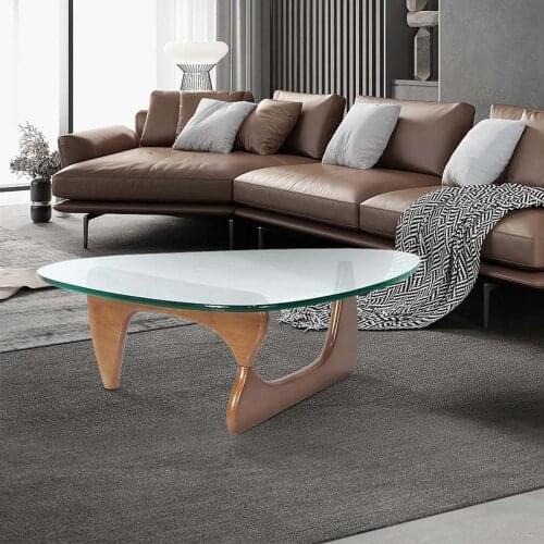 Triangle Glass Coffee Table Modern Center Tea Coffee Tables with Solid Wood Base and Thick Clear Glass for Living Room Home