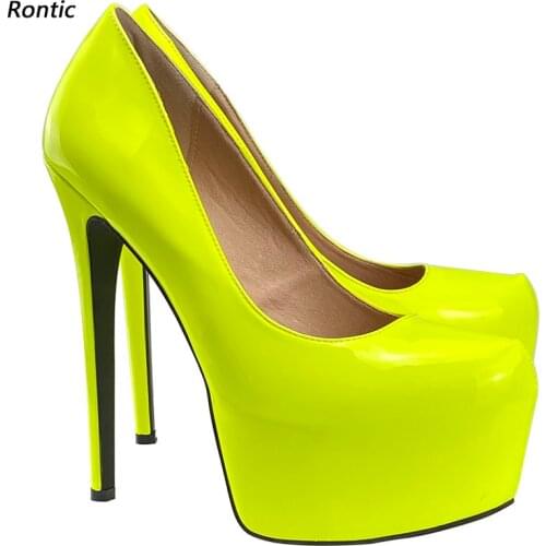 Rontic Women New Fashion Platform Pumps Patent Leather Stiletto Heel Round Toe Gorgeous 12 Colors Party Shoes Women US Size 5-20