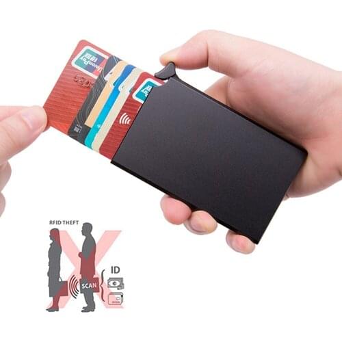 RFID Anti-theft Smart Wallet Thin ID Card Holder Unisex Automatically Solid Metal Bank Credit Card Holder Business Mini