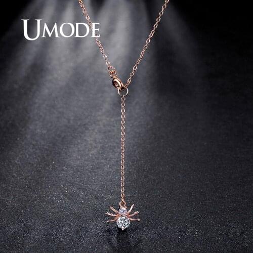 UMODE Spider Long Chain Pendant Necklaces for Women Rose Gold Cubic Zirconia Necklaces Fashion Jewelry Party Gifts UN0227