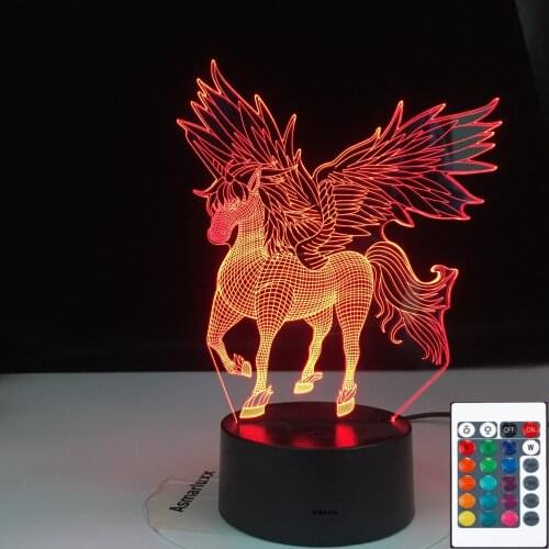 Unicorn Shaped Table Desk Lamp Xmas Home Decoration Lovely Gifts 3W Remote Touch Control 3D LED Night Light For Kids Dropship