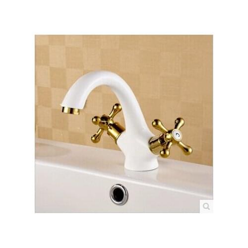 Vidric fashion brass gold and white finish bathroom hot and cold basin faucet sink faucet with cross handle