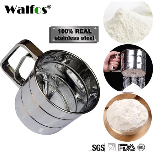 Walfos Stainless Steel Flour Sieve Cup Powder Sieve Mesh Kitchen Gadget For Cakes Hand-Screened Sugar Mesh Sieve Baking Sieve