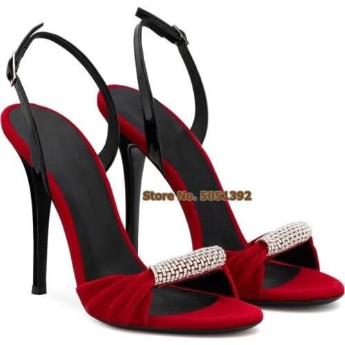 Women High Heel Glittering Rhinestone Stiletto Peep Toe Sandals Bowtie Ladies Bow-Knot Bling Bling Crystal Banquet Velvet Shoes