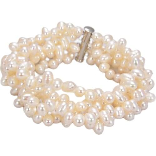 JK Natural Pearl 8" 5 Strands White Top-Drilled Pearl Bracelet For Women Lady Jewelry For Women