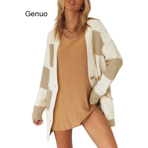 2020 Autumn Winter Plaid Sweater Cardigan Women Long Sleeve V Neck Loose Vintage Ladies Casual Coat Korean Knit Long Cardigans