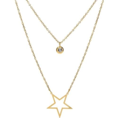 AsJerlya Gold Multilayer Chain Necklace Women New Design Star Pendant Crystal Necklaces 2021 Bohemian Jewelry Wholesale
