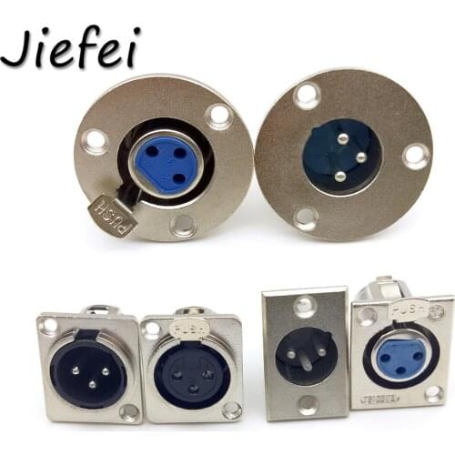 10pcs XLR 3Pins XLR connector Female Jack Socket Panel Mounted type Chassis Square/ Round Shape Metal housing