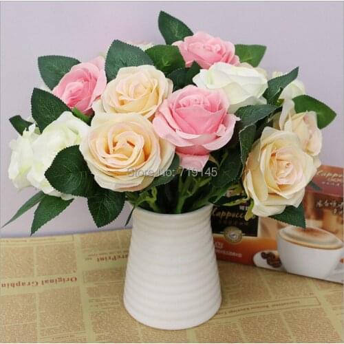 13Colors 10PCS Short Artificial Silk Rose Flowers Decorative Home Flower Bouquet For DIY Wedding Valentines Day Gift