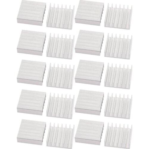 20Pcs 20mm x 20mm x 6mm Aluminum Heatsink Radiator Cooling Fin Silver Tone