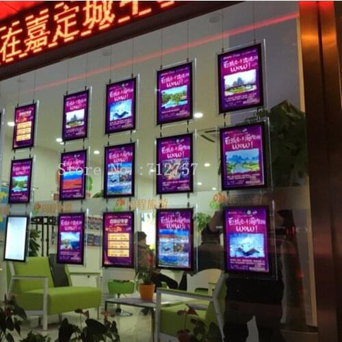 A4 Vertical Acrylic Frame LED Window Display Hanging Light box Signs for Real Estate Agent,Travel Agency,Property agent