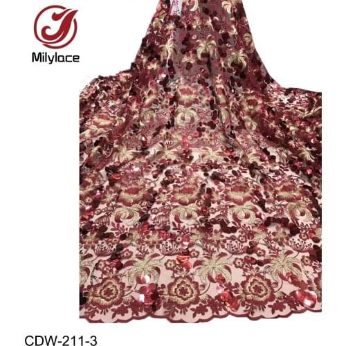 African French Laces Fabric Wedding High Quality 3D Flower Lace Embroidered Tulle Lace Fabric with Sequins CDW-211