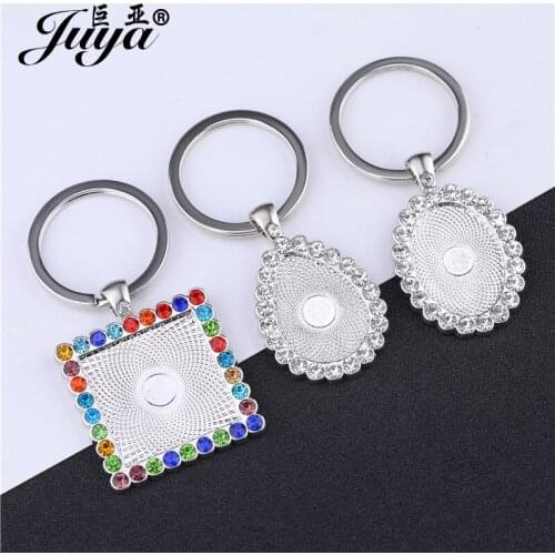 JUYA 5pcs Alloy Diamond Crystal Key Chain Setting Cabochon Blank Base Handmade Keyring For Keychain Pendant DIY Jewelry Making