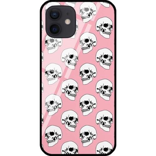 Macabre Gothic Skull Pastel Goth Pink Tempered Glass Case For iPhone 11 Pro Max XS 12 mini SE 7 8 Plus X XR Shell Cover Coque