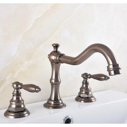 Brown Oil Rubbed Brass Dual Lever Handles Deck Mounted Widespread 3 holes Bathroom Vessel Sink Faucet Cold/Hot Water Tap anf589
