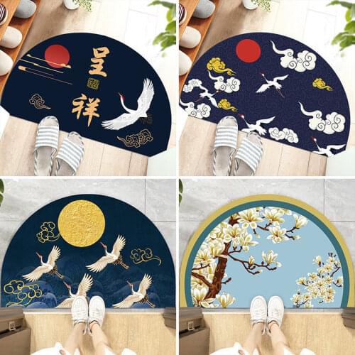 Japanese Style Crane Printed Kitchen Mat Home Entrance Doormat Hallway Bedroom Decor Floor Carpet Bathroom Balcony Anti-Slip Rug