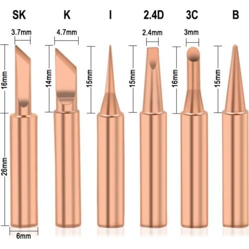 5Pcs I+B+K+2.4D+3C Soldering Iron Pure Copper 900M Soldering Iron Head Set Inside Hot Bare Copper Electric Tip