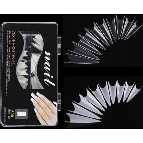 500pcs Natural Clear False Nail Tips For Nail Art French Nail Tip 500pcs in 1 box C-shape Long Sharp Tips For Manicure Tools#500