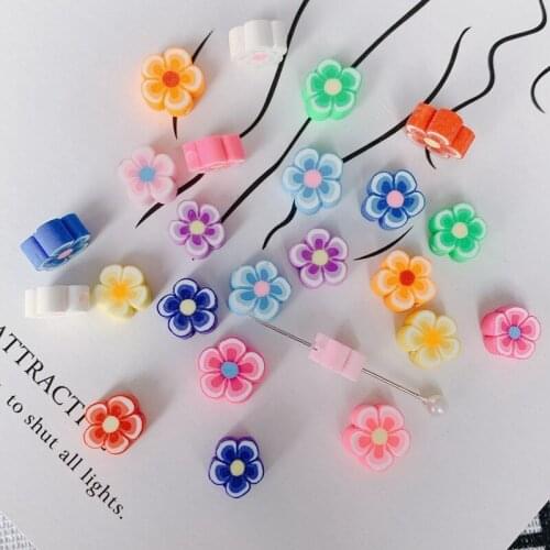 Wholesale 200pcs/lot color print cartoon clay flowers shape fimo Straight hole beads diy jewelry earring/garment accessory