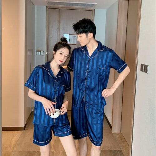 Summer Short Sleeve Shorts Couple Pajamas Set Plus Size Sleepwear Nightwear Casual Soft Women Pyjamas Men Satin Silk Homewear