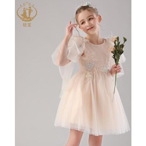 Nimbel Princess Embrioder Fairy Girl Dress Elegant Shawl Design Handwork Bead for Party and Wedding Cute Kids Costume 2020 Dress