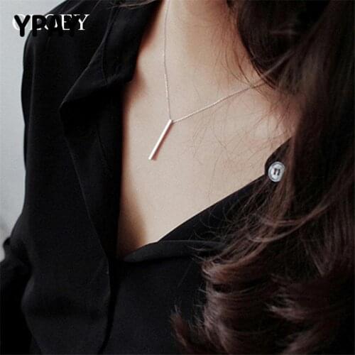 YPAY Luxury Brand Necklace for Women Real 925 Sterling Silver Geometric Square Pendant Necklaces Simple Fine Jewelry YMN058