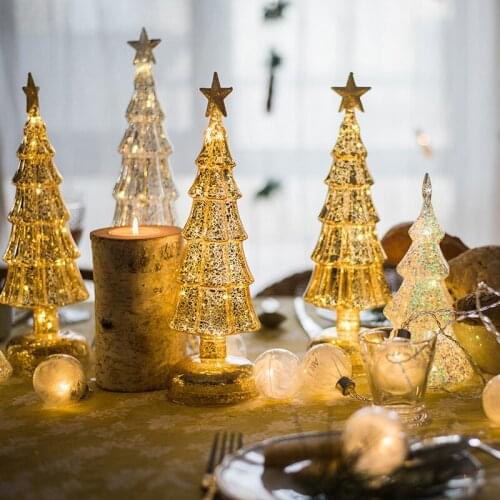 Glowing Glass Christmas Tree Home Desktop Decoration Night Light Party Mall Xmas Decorations Festival Gift Crystal Ornaments New