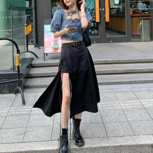 2 Piece Set Women Summer 2021 Black Skirt Korea Irregular Skirts+Crop Top Fashion Suits Sexy Streetwear Set Chic News