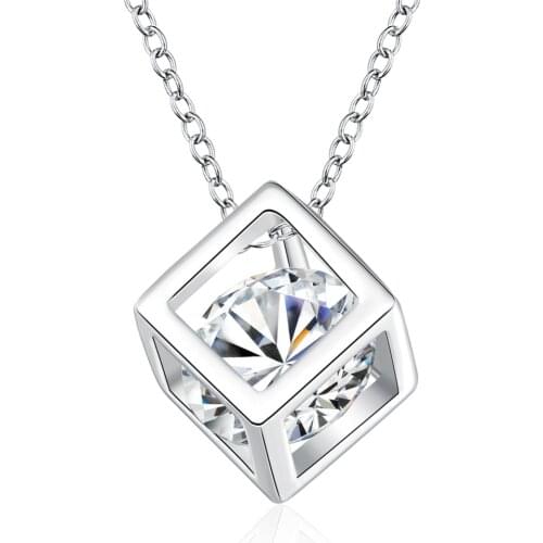 Simple Style Elegant Women Square Shape 925 Sterling Silver Necklaces New Long Cubic Zirconia Pendant Fine Jewelry For Women