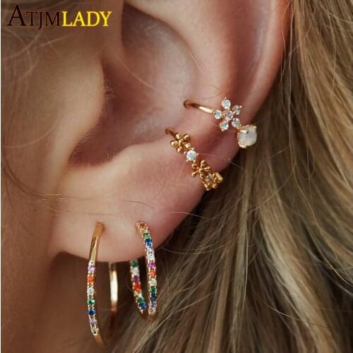 High Quality 1 Piece Pink White Cz Cluster Daisy Flower No Piercing Clip On Earring Ear Cuffs For Women Fashion Jewelry