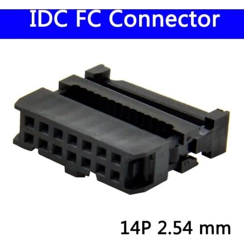 100pcs 2.54 mm IDC Socket Female FC 14P 14pin 2*7 Rectangular Connector adapter Ribbon Cable 1.27 mm