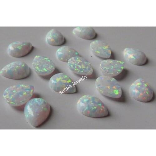 100pcs /lot 7x9mm Pear Opal OP17 white Synthetic Pear Fire Opal Stone Pear Cabochon Fire Opal Stone Price for Body Jewelry