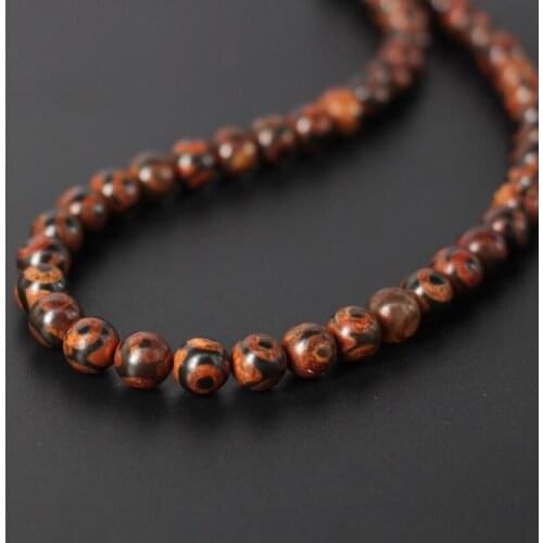 3Strands/Lot Brown&Black Antiquity Three-eyes Tibetan Dzi Onxy 8MM Round Loose Beads,DIY Necklace Jewelry Making Wholesale
