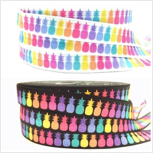 5Yards 16mm Colorful Pineapple Printed Fold over elastic FOE Hand Crafts Accessories DIY Hair tie elastic bands
