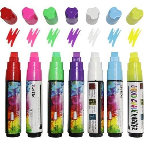 8 Colors Erasable Liquid Chalk Marker with 10mm Reversible Rectangular Tip, Repeated Filling Ink