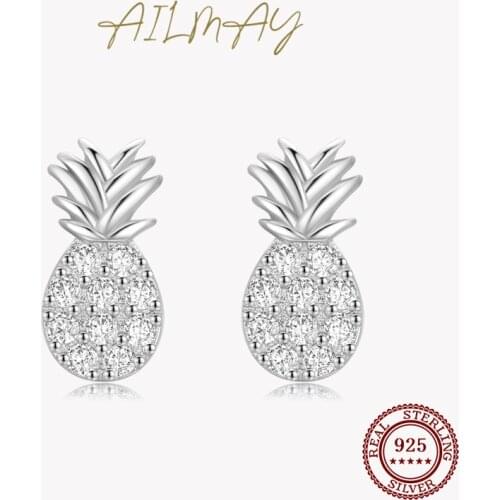 Ailmay Hot Sale Fashionc 925 Sterling Silver Sweet And Lovely Pineapple Fruits Earrings For Women Sterling Anti-allergy Jewelry