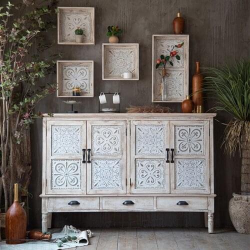 American Sideboard Retro Solid Wood Porch High Cabinet Home Simple Carved Partition Side Homestay Creative Decoration