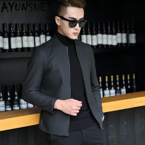 AYUNSUE 2020 New Real Leather Jacket Men 100% Sheepskin Coat Short Genuine Leather Spring Autumn Bomber Jacket frosted 1706 KJ