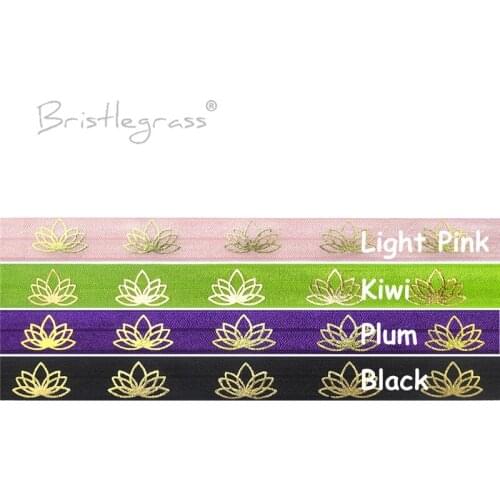BRISTLEGRASS Combo 4 Yard 5/8" 15mm Lotus Flower Foil Print FOE Foldover Elastic Spandex Band Hair Tie Headband Dress DIY Sewing