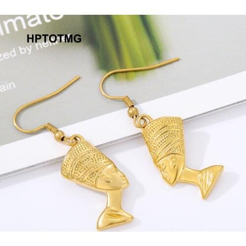 Egyptian Queen Nefertiti Stud Earrings For Women Stainless Steel Gold Color African Earrings Wholesale Fashion Jewellery Gifts